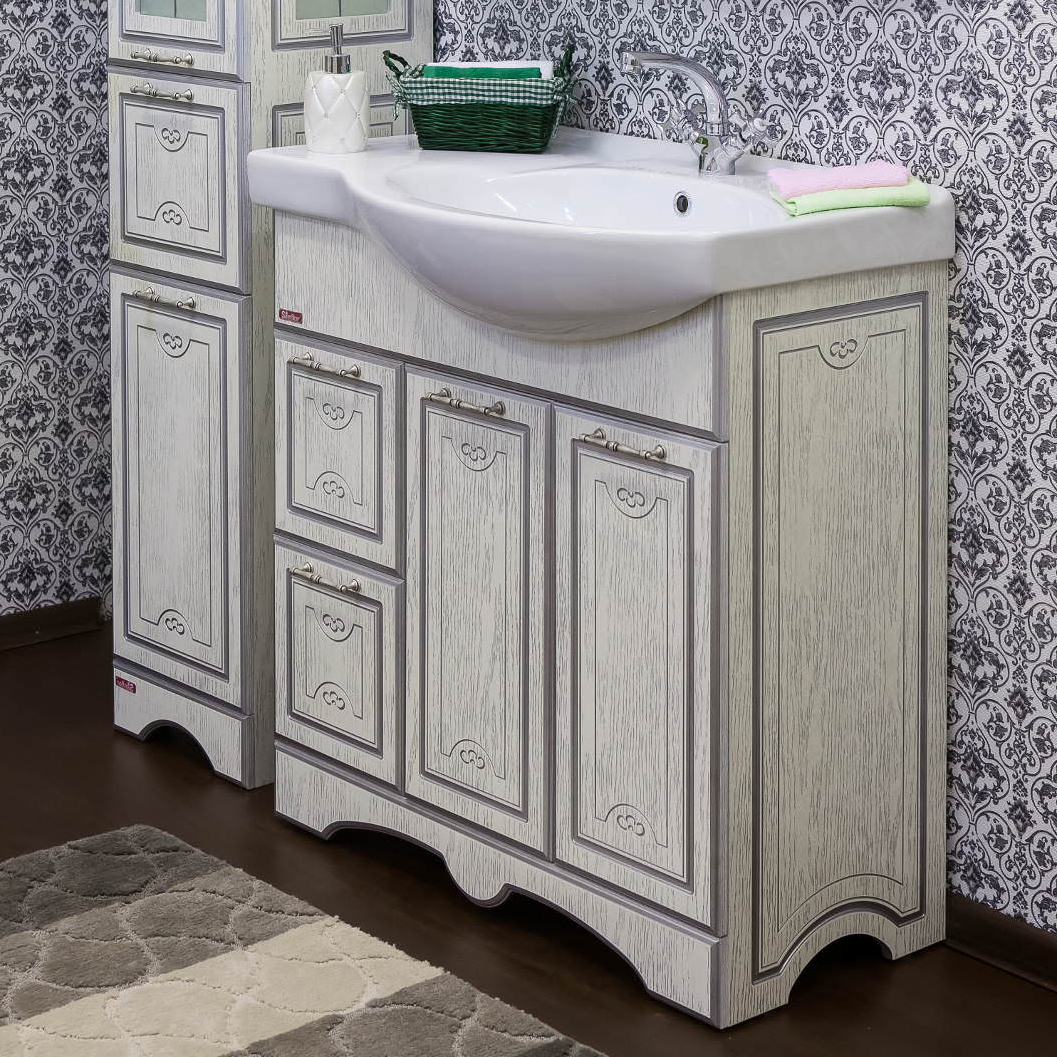 Мебель для ванной Sanflor Адель 82 белая, патина серебро, L фото в интернет-магазине «Wasser-Haus.ru»