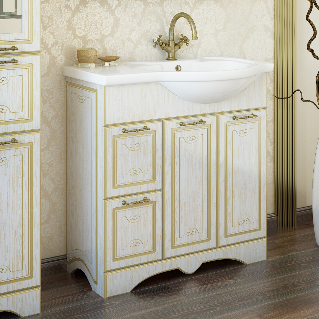 Мебель для ванной Sanflor Адель 82 белая, патина золото, L фото в интернет-магазине «Wasser-Haus.ru»