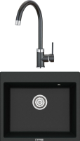 Комплект Мойка кухонная Point Бинга 60 черная + Смеситель PN3101 черный