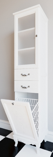 Шкаф-пенал ValenHouse Эллина 40 L с бельевой корзиной, белый, фурнитура хром фото в интернет-магазине «Wasser-Haus.ru»
