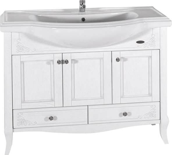 Мебель для ванной ASB-Woodline Салерно 105 белая, патина серебро фото в интернет-магазине «Wasser-Haus.ru»