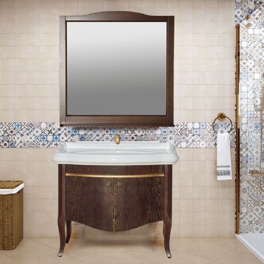 Мебель для ванной Misty Агата 100 напольная, орех, золотая патина фото в интернет-магазине «Wasser-Haus.ru»