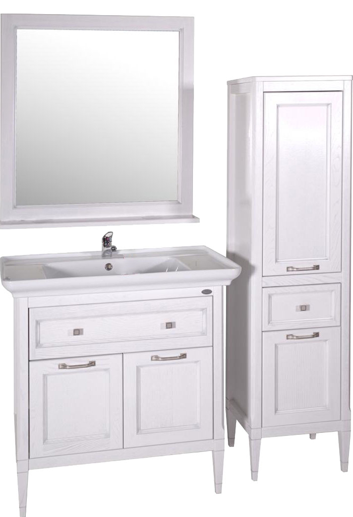 Мебель для ванной ASB-Woodline Гранда 85 белая, патина серебро фото в интернет-магазине «Wasser-Haus.ru»