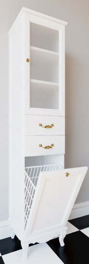 Шкаф-пенал ValenHouse Эллина 40 R с бельевой корзиной, белый, фурнитура золото фото в интернет-магазине «Wasser-Haus.ru»