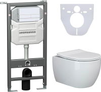 Комплект Унитаз подвесной Ceramica Nova Play CN3001 безободковый, с микролифтом + Система инсталляции для унитазов Envision CN1002W с кнопкой смыва и шумоизоляционной панелью