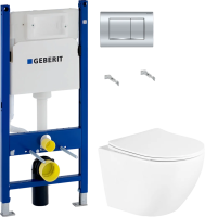 Комплект Унитаз подвесной BelBagno Uno + Инсталляция Geberit Duofix Delta 458.163.21.1 с кнопкой смыва, хром