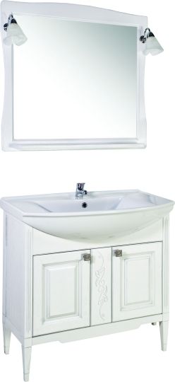 Мебель для ванной ASB-Woodline Модена 85 белая с серебряной патиной фото в интернет-магазине «Wasser-Haus.ru»