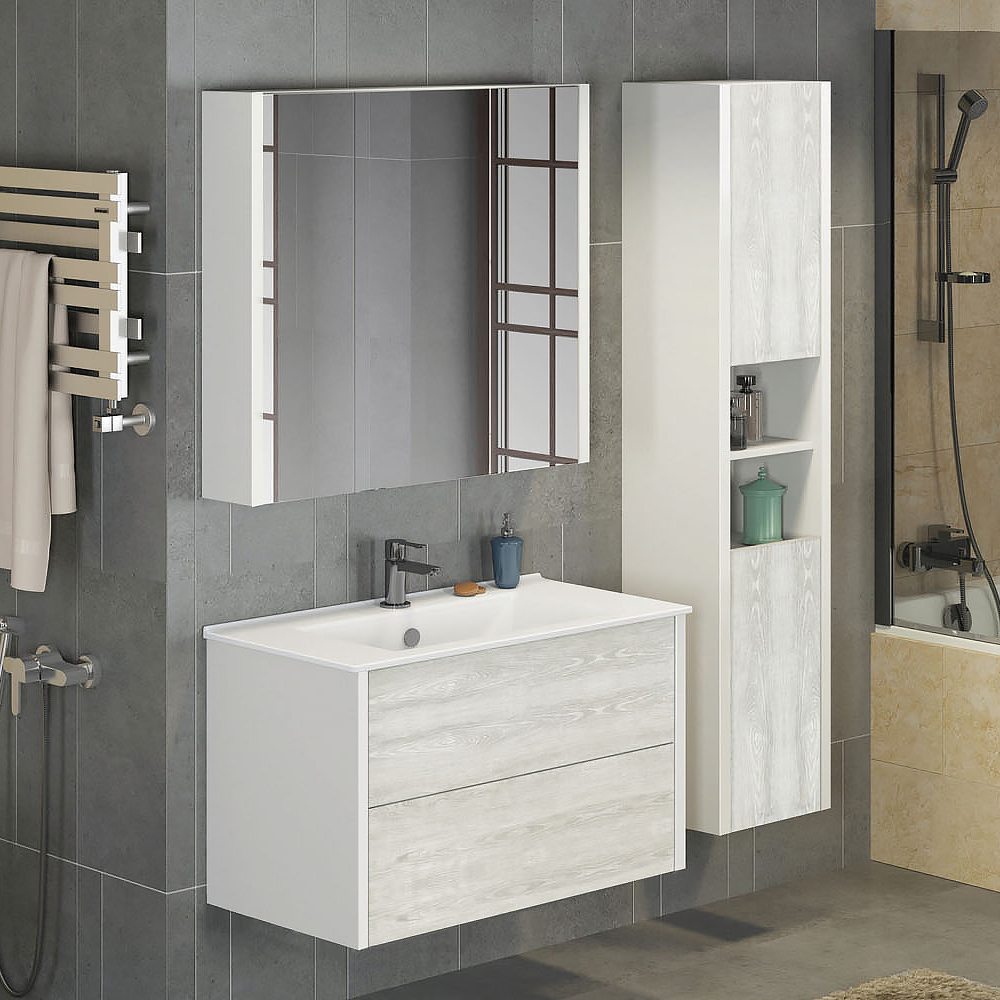 Мебель для ванной Comforty Женева 90 дуб белый фото в интернет-магазине «Wasser-Haus.ru»