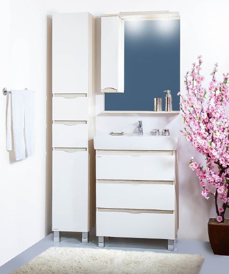 Зеркало-шкаф Бриклаер Токио 70 L светлая лиственница, белый глянец фото в интернет-магазине «Wasser-Haus.ru»