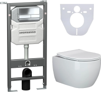 Комплект Унитаз подвесной Ceramica Nova Play CN3001 безободковый, с микролифтом + Система инсталляции для унитазов Envision CN1002CH с кнопкой смыва и шумоизоляционной панелью