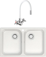 Комплект Мойка кухонная Marrbaxx Скай Z260Q001 белый лед + Смеситель BOOU Ba5318 BA5318-1F-E351A-B702 белый, хром