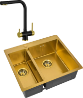 Комплект Мойка кухонная Zorg Inox PVD SZR-59-2-51-R BRONZE R, бронза + Смеситель Sanitary ZR 348 YF BLACK BRONZE