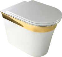 Унитаз приставной Migliore Monaco 32067 безободковый, крышка 32076 с микролифтом, белый с золотом фото в интернет-магазине «Wasser-Haus.ru»