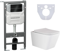 Комплект Унитаз подвесной Ceramica Nova Metric Rimless CN3007 с микролифтом, безободковый + Система инсталляции для унитазов Ceramica Nova Envision Flat CN1002B кнопка черная матовая +  и шумоизоляционной панелью фото в интернет-магазине «Wasser-Haus.ru»