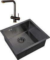 Комплект Мойка кухонная Zorg Inox PVD 4844 grafit + Смеситель Inox SZR-7039 BR/GRAFIT бронза графит фото в интернет-магазине «Wasser-Haus.ru»