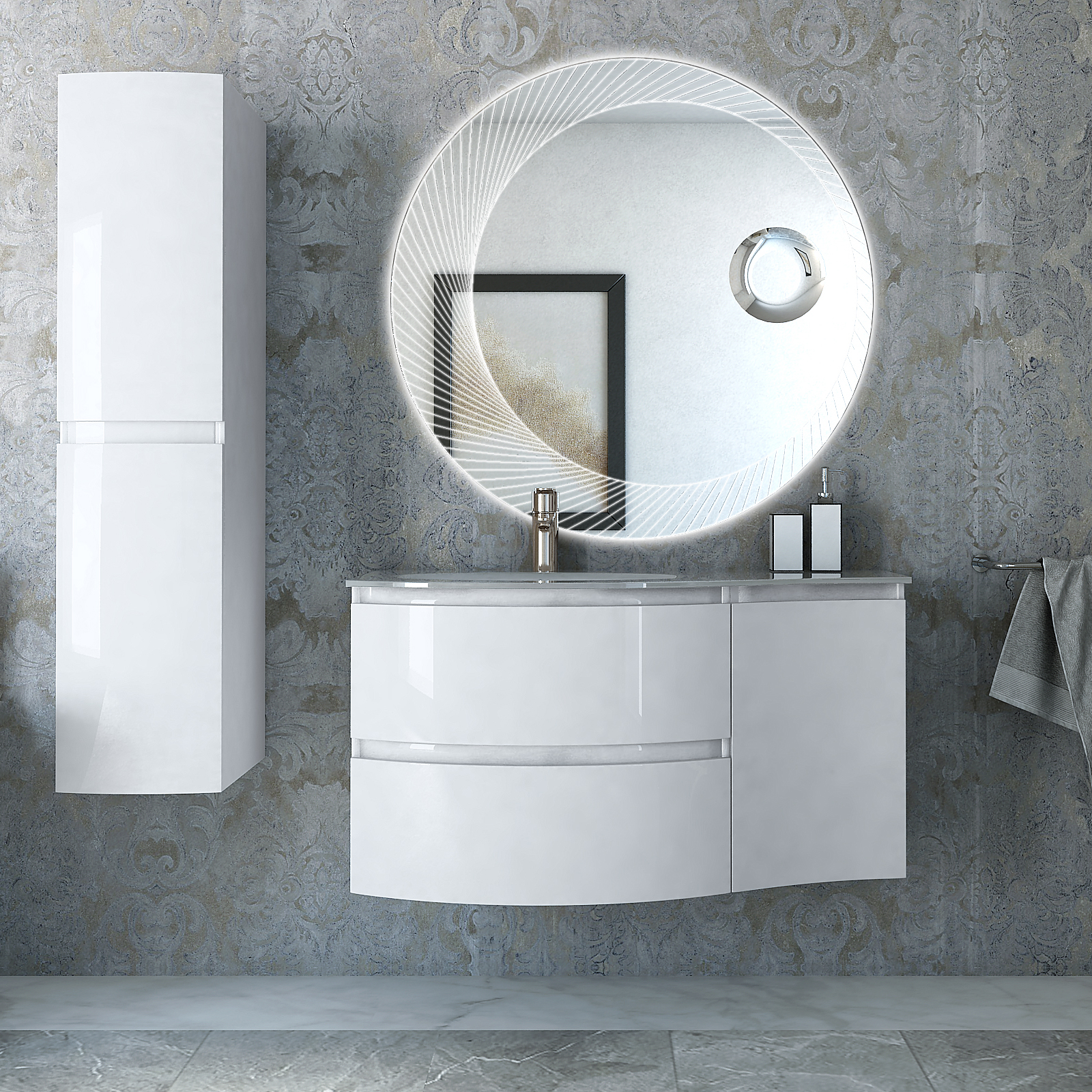 Мебель для ванной Cezares Vague 104 L bianco lucido фото в интернет-магазине «Wasser-Haus.ru»