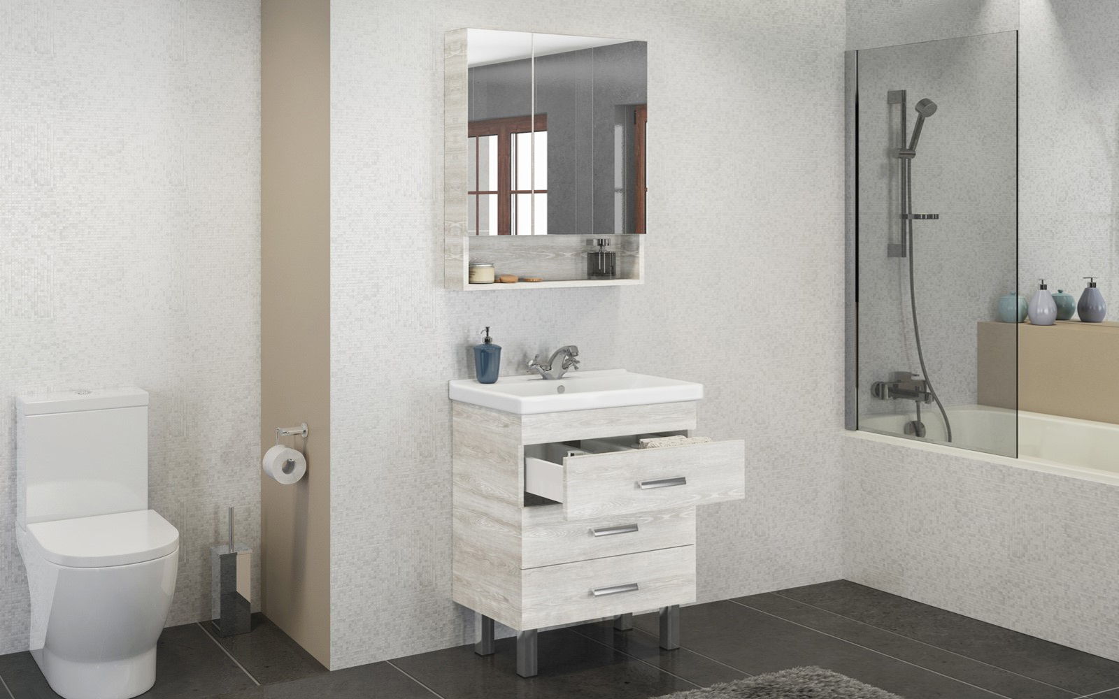 Мебель для ванной Comforty Никосия 80Н дуб белый фото в интернет-магазине «Wasser-Haus.ru»