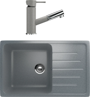 Комплект Мойка кухонная Ulgran U-400 -309 темно-серая + Смеситель U-009 -310 серый фото в интернет-магазине «Wasser-Haus.ru»