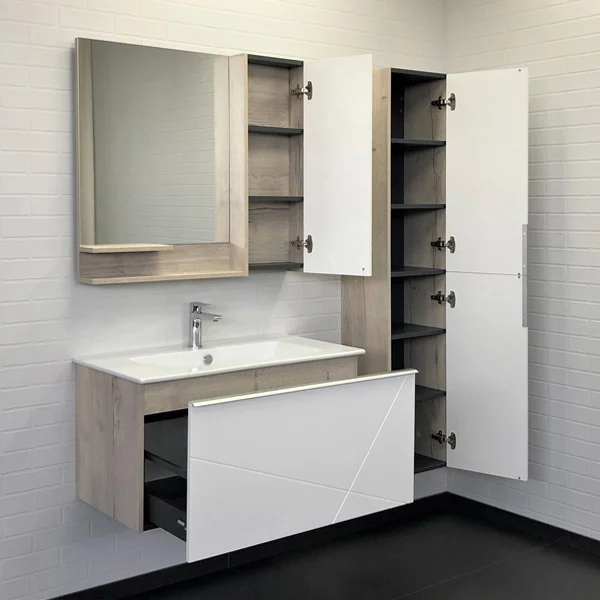 Шкаф-пенал Comforty Мерано 35 дуб дымчатый, белый фото в интернет-магазине «Wasser-Haus.ru»