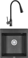 Комплект Мойка кухонная Granula GR-5102 черный + Смеситель Frap H44 F4044-6 с гибким изливом, черный фото в интернет-магазине «Wasser-Haus.ru»