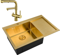 Комплект Мойка кухонная Zorg Inox Pvd SZR-7851-L Bronze + Смеситель Sanitary SZR-3216 Bronze бронза фото в интернет-магазине «Wasser-Haus.ru»