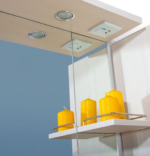 Зеркало-шкаф Бриклаер Бали 90 светлая лиственница, белый глянец, L фото в интернет-магазине «Wasser-Haus.ru»