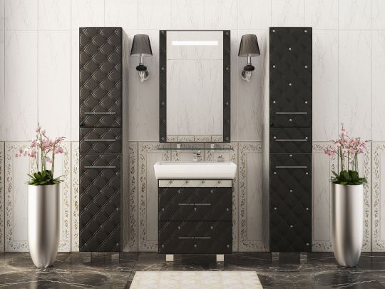 Мебель для ванной Misty Гранд Lux 70 черно-белая кожа cristallo фото в интернет-магазине «Wasser-Haus.ru»