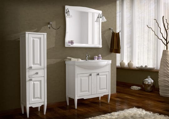 Тумба с раковиной ASB-Woodline Модена 85 белая с серебряной патиной фото в интернет-магазине «Wasser-Haus.ru»
