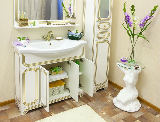 Мебель для ванной Sanflor Каир 100 белая, золотая патина фото в интернет-магазине «Wasser-Haus.ru»
