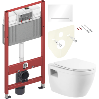 Комплект Унитаз подвесной BelBagno Loto BB070CHR/SC безободковый + Инсталляция TECE Base 9400413 4 в 1 с кнопкой смыва