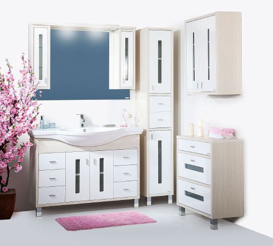 Зеркало-шкаф Бриклаер Бали 120 светлая лиственница, белый глянец фото в интернет-магазине «Wasser-Haus.ru»
