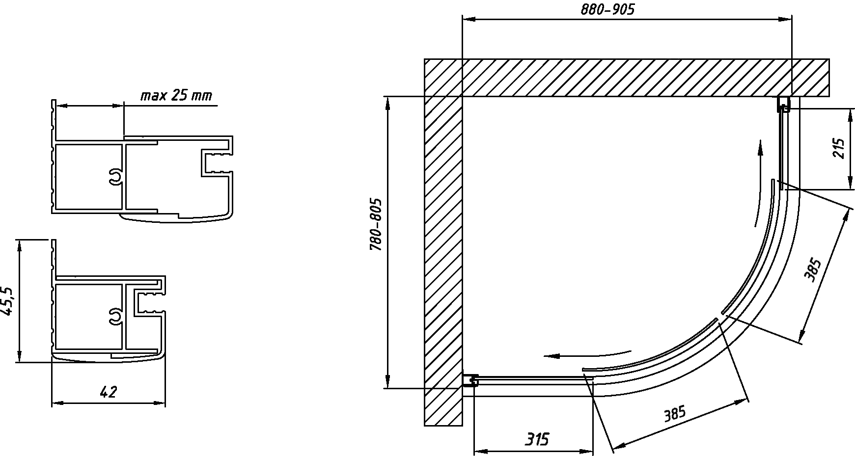 Душевой уголок Vegas Glass ZS-F Tur Novo 90*80 05 01 профиль бронза, стекло прозрачное фото в интернет-магазине «Wasser-Haus.ru»