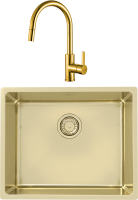 Комплект Мойка кухонная Alveus Kombino Monarch 50 золото, встраиваемая снизу + Смеситель Tesla-P 1129050 золото фото в интернет-магазине «Wasser-Haus.ru»