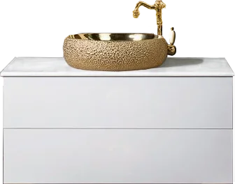 Тумба с раковиной Armadi Art NeoArt 100 белая с ручками Drop золото фото в интернет-магазине «Wasser-Haus.ru»