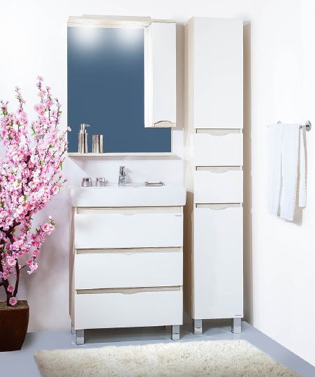 Зеркало-шкаф Бриклаер Токио 80 R светлая лиственница, белый глянец фото в интернет-магазине «Wasser-Haus.ru»