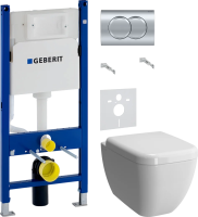 Комплект Унитаз подвесной VitrA Shift 7742B003-0075 белая глянцевая + Крышка 91-003-009 с микролифтом, петли хром + Инсталляция Geberit Duofix Delta 458.149.21.1 с кнопкой смыва, хром + Шумоизоляция