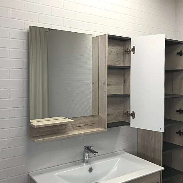 Зеркало Comforty Мерано 90 дуб дымчатый, белое фото в интернет-магазине «Wasser-Haus.ru»