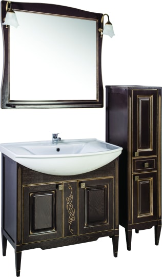 Тумба с раковиной ASB-Woodline Модена 85 орех с золотой патиной фото в интернет-магазине «Wasser-Haus.ru»