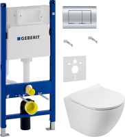 Комплект Унитаз подвесной BelBagno Sfera-r BB046CH-TOR безободковая + Крышка Piano BB2111SC с микролифтом + Инсталляция Geberit Duofix Delta 458.163.21.1 с кнопкой смыва, хром + Шумоизоляция фото в интернет-магазине «Wasser-Haus.ru»