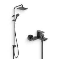 Душевой комплект Смеситель Hansgrohe Rebris E 72450670 черный матовый + Стойка Vernis Shape 26289670 Showerpipe 230 1jet Reno EcoSmart, черный фото в интернет-магазине «Wasser-Haus.ru»