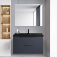 Мебель для ванной BelBagno Vittoria 90 подвесная, grigio opaco, черная матовая раковина фото в интернет-магазине «Wasser-Haus.ru»