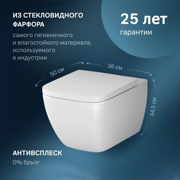 Унитаз подвесной AM.PM Gem C901701SC безободковый, с микролифтом фото в интернет-магазине «Wasser-Haus.ru»