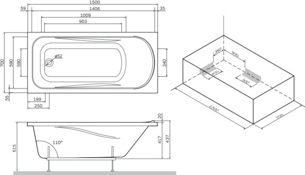 Акриловая ванна AM.PM Sense new W76A-150-070W-A 150x70 фото в интернет-магазине «Wasser-Haus.ru»