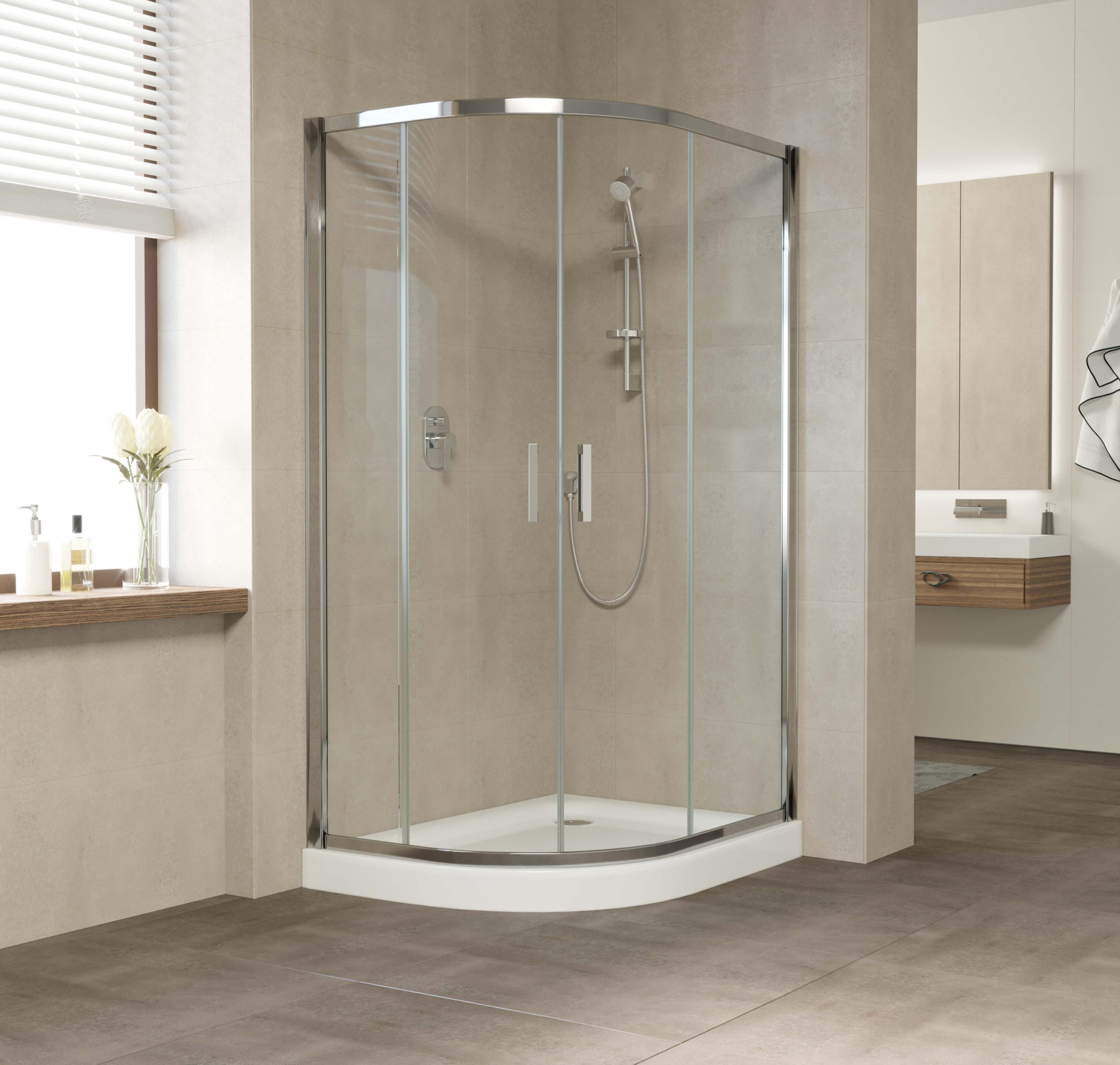 Душевой уголок Vegas Glass ZS-F 110*90 08 01 профиль глянцевый хром, стекло прозрачное фото в интернет-магазине «Wasser-Haus.ru»