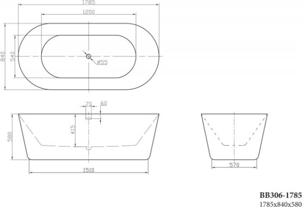 Акриловая ванна BelBagno BB306-1785 180x80 фото в интернет-магазине «Wasser-Haus.ru»