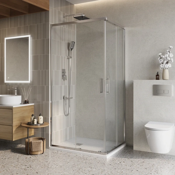 Душевой уголок BelBagno Luce AH-2-100/80-C-Cr 100x80, профиль хром, стекло прозрачное фото в интернет-магазине «Wasser-Haus.ru»