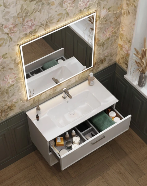 Мебель для ванной Kerama Marazzi Piano 85 подвесная, белая глянцевая фото в интернет-магазине «Wasser-Haus.ru»