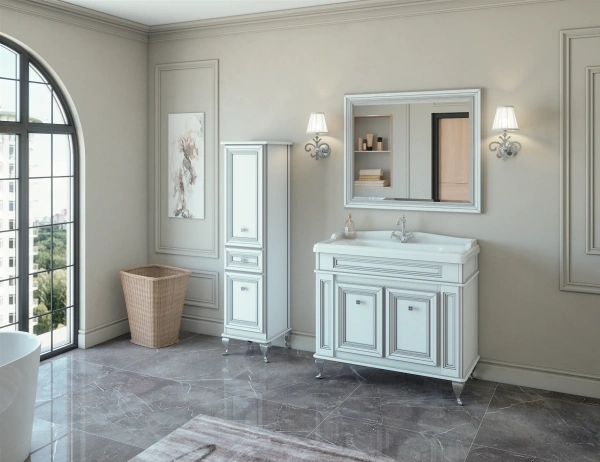 Шкаф-пенал Caprigo Fresco 40 белый с серебрянной патиной R фото в интернет-магазине «Wasser-Haus.ru»