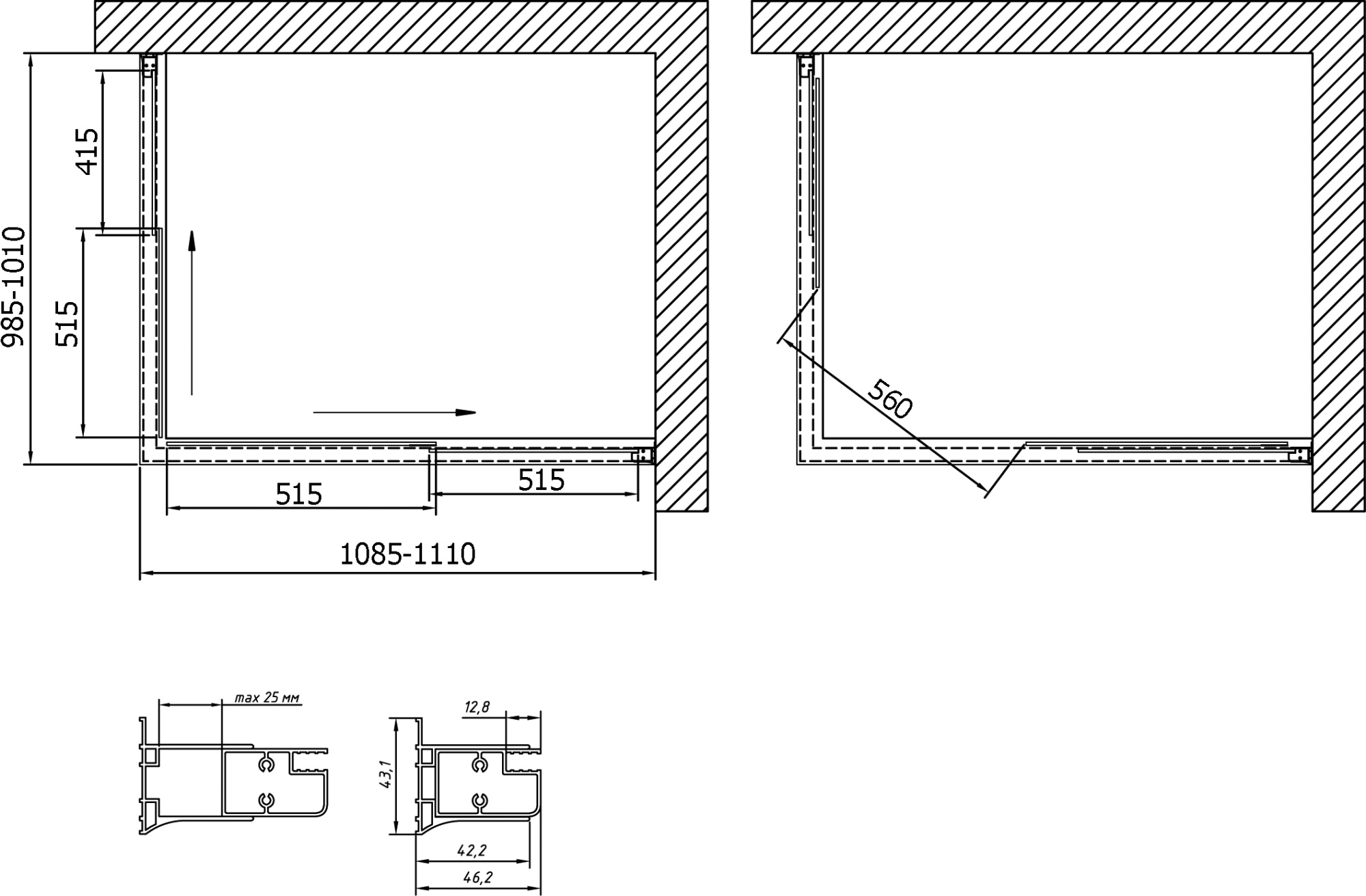 Душевой уголок Vegas Glass ZA-F 110*100 01 02 профиль белый, стекло шиншилла фото в интернет-магазине «Wasser-Haus.ru»