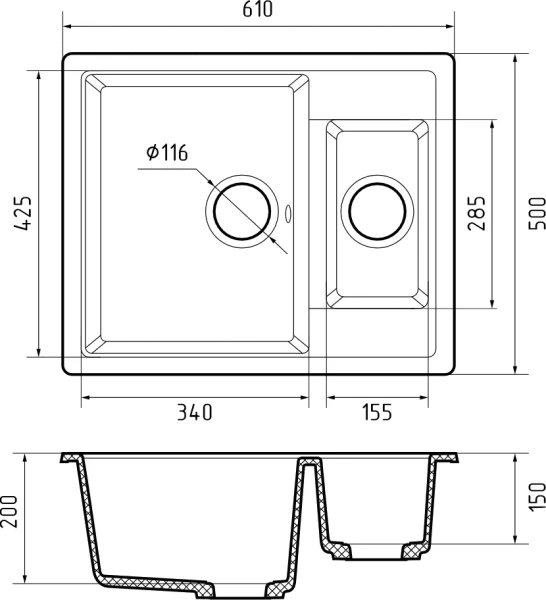 Мойка кухонная GranFest Quadro Q-610K кашемир фото в интернет-магазине «Wasser-Haus.ru»